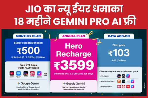Jio का न्यू ईयर धमाका : 18 महीने Gemini Pro AI फ्री