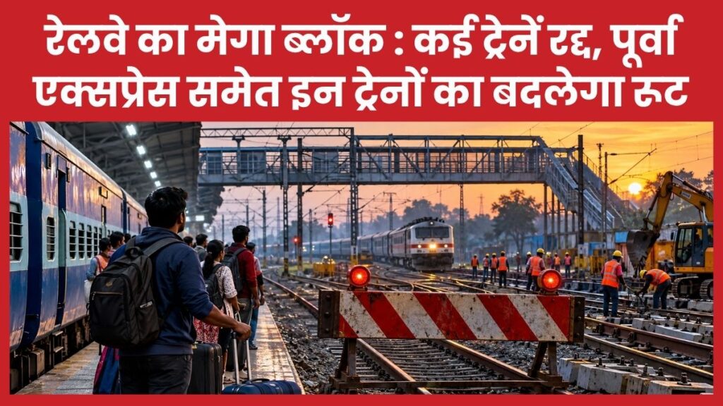 रेलवे का मेगा ब्लॉक : कई ट्रेनें रद्द, पूर्वा एक्सप्रेस समेत इन ट्रेनों का बदलेगा रूट रेलवे