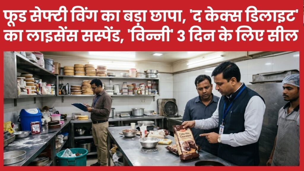 फूड सेफ्टी विंग का बड़ा छापा, ‘द केक्स डिलाइट’ का लाइसेंस सस्पेंड, ‘विन्नी’ 3 दिन के लिए सील
